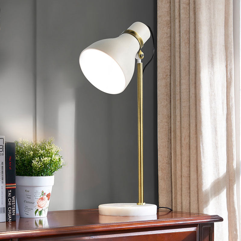 1 Head Bedside Task Lighting Modernism White Night Table Lamp with Trumpet Metal Shade Clearhalo 'Lamps' 'Table Lamps' Lighting' 519074