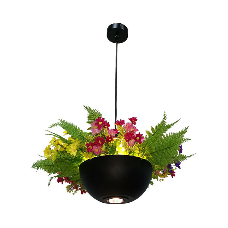 Metal Black Drop Lamp Bowl 1 Bulb Retro LED Plant Hanging Pendant Light for Restaurant Clearhalo 'Art Deco Pendants' 'Black' 'Cast Iron' 'Ceiling Lights' 'Ceramic' 'Crystal' 'Industrial Pendants' 'Industrial' 'Metal' 'Middle Century Pendants' 'Pendant Lights' 'Pendants' 'Rustic Pendants' 'Tiffany' Lighting' 519171