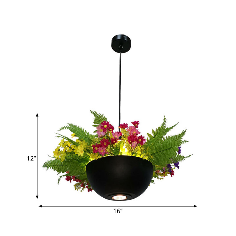 Metal Black Drop Lamp Bowl 1 Bulb Retro LED Plant Hanging Pendant Light for Restaurant Clearhalo 'Art Deco Pendants' 'Black' 'Cast Iron' 'Ceiling Lights' 'Ceramic' 'Crystal' 'Industrial Pendants' 'Industrial' 'Metal' 'Middle Century Pendants' 'Pendant Lights' 'Pendants' 'Rustic Pendants' 'Tiffany' Lighting' 519172