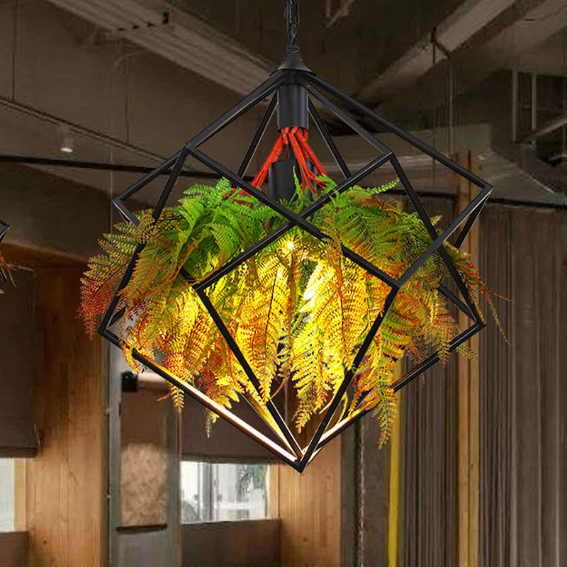 Geometric Restaurant Pendant Lighting Industrial Metal 1 Bulb Black LED Plant Hanging Light Fixture, 16