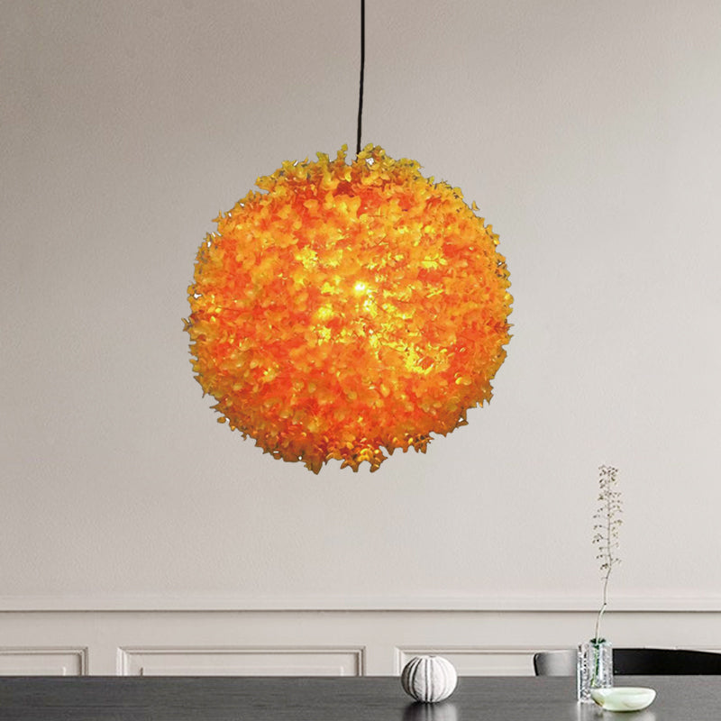 Metal Orange Hanging Light Spherical 1 Light Industrial LED Ceiling Lamp for Restaurant, 12