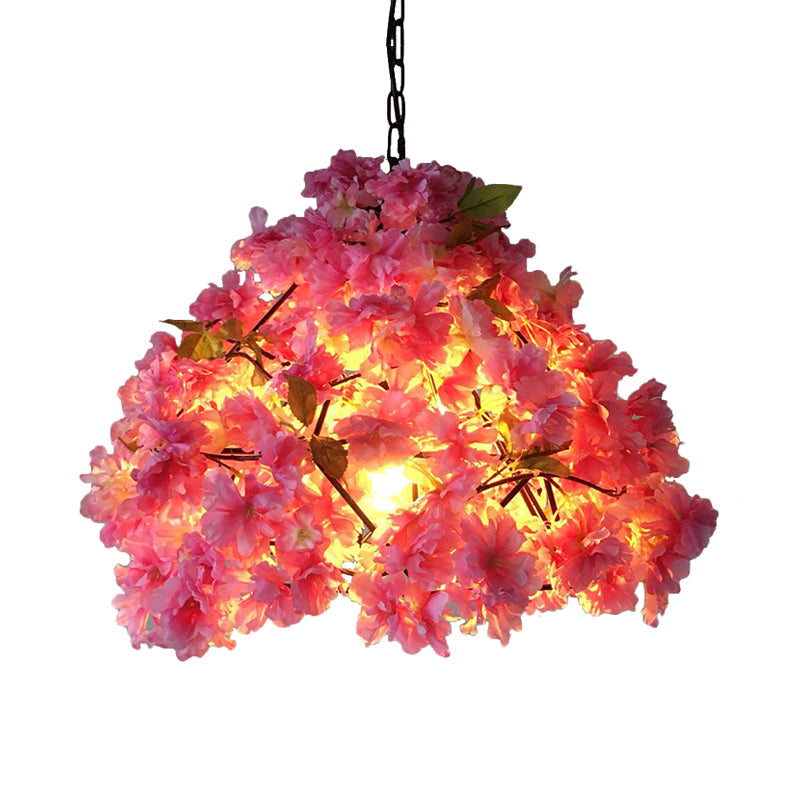 Vintage Blossom Suspension Lamp 1 Head Metal Pendant Light in Black for Restaurant, 15