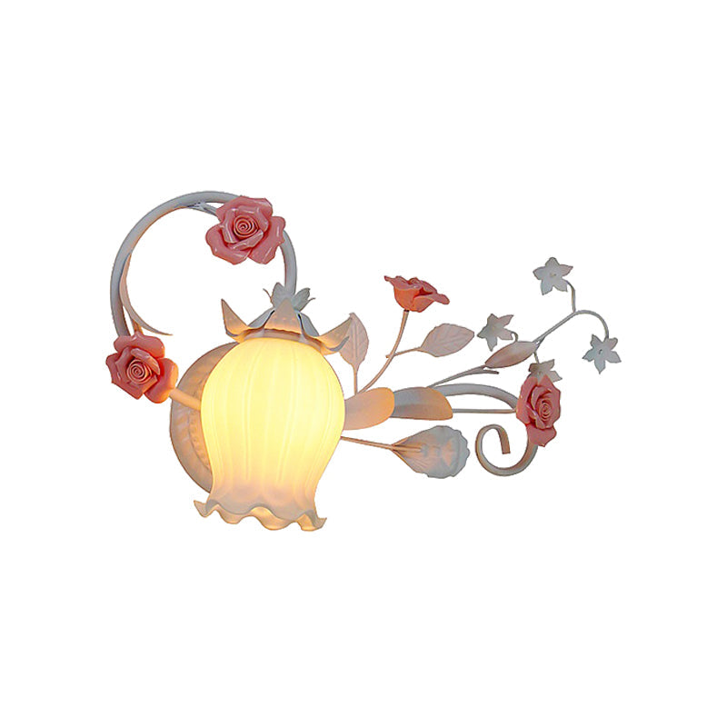 Metal Floral Wall Lamp Sconce Pastoral 1-Light Living Room Wall Light Fixture in Yellow/Pink/Blue Clearhalo 'Wall Lamps & Sconces' 'Wall Lights' Lighting' 519651