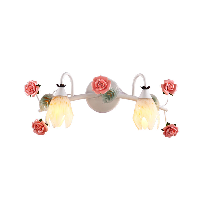 White 2/3 Heads Vanity Sconce Country Style Metal Rose Wall Mounted Lamp for Bathroom Clearhalo 'Vanity Lights' 'Wall Lights' Lighting' 519781