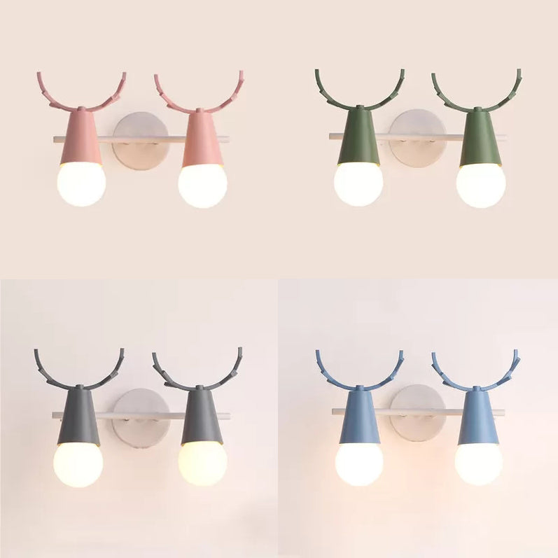 Sweet Cone Child Bedroom Wall Light Metal 1 Head Nordic Stylish Wall Lamp with Antlers Clearhalo 'Wall Lamps & Sconces' 'Wall Lights' Lighting' 51992