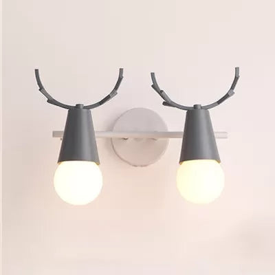 Sweet Cone Child Bedroom Wall Light Metal 1 Head Nordic Stylish Wall Lamp with Antlers Grey Clearhalo 'Wall Lamps & Sconces' 'Wall Lights' Lighting' 51996