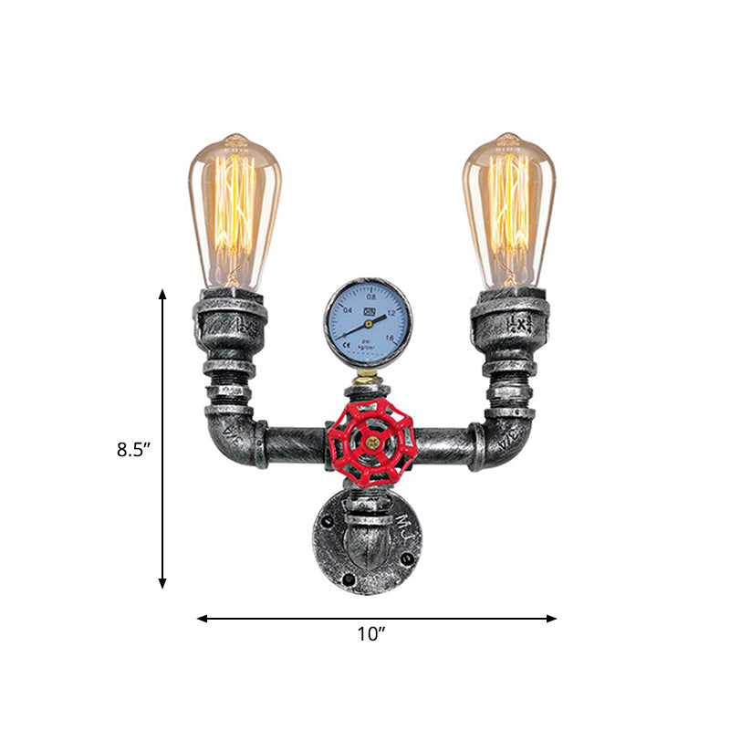 Aged Silver 2 Lights Wall Mounted Pipe Light Vintage Metal U Shaped Sconce Lamp Clearhalo 'Art deco wall lights' 'Cast Iron' 'Glass' 'Industrial wall lights' 'Industrial' 'Middle century wall lights' 'Modern' 'Rustic wall lights' 'Tiffany' 'Traditional wall lights' 'Wall Lamps & Sconces' 'Wall Lights' Lighting' 520005