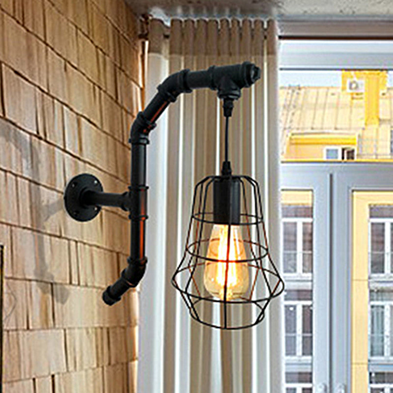 1 Light Cage Wall Lighting Fixture Industrial Black Metal Sconce Light for Bedroom Clearhalo 'Art deco wall lights' 'Cast Iron' 'Glass' 'Industrial wall lights' 'Industrial' 'Middle century wall lights' 'Modern' 'Rustic wall lights' 'Tiffany' 'Traditional wall lights' 'Wall Lamps & Sconces' 'Wall Lights' Lighting' 520008