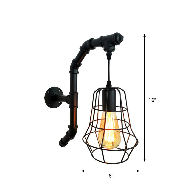 1 Light Cage Wall Lighting Fixture Industrial Black Metal Sconce Light for Bedroom Clearhalo 'Art deco wall lights' 'Cast Iron' 'Glass' 'Industrial wall lights' 'Industrial' 'Middle century wall lights' 'Modern' 'Rustic wall lights' 'Tiffany' 'Traditional wall lights' 'Wall Lamps & Sconces' 'Wall Lights' Lighting' 520009