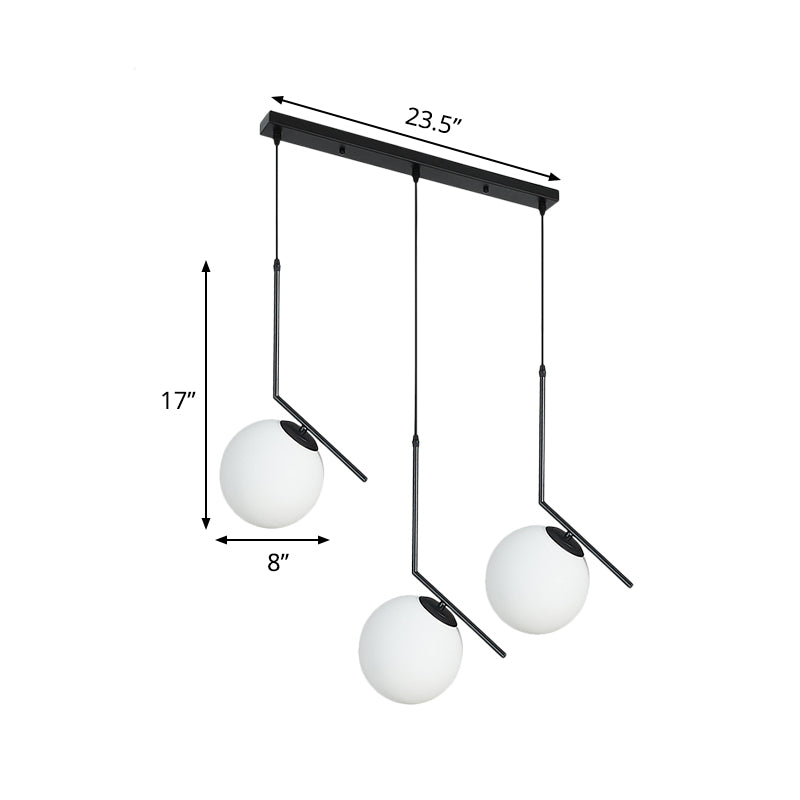 Cream Glass Orb Clster Pendant Light Modernism 3-Light Ceiling Lamp in Black with Angled Arm Clearhalo 'Ceiling Lights' 'Glass shade' 'Glass' 'Modern Pendants' 'Modern' 'Pendant Lights' 'Pendants' Lighting' 520136