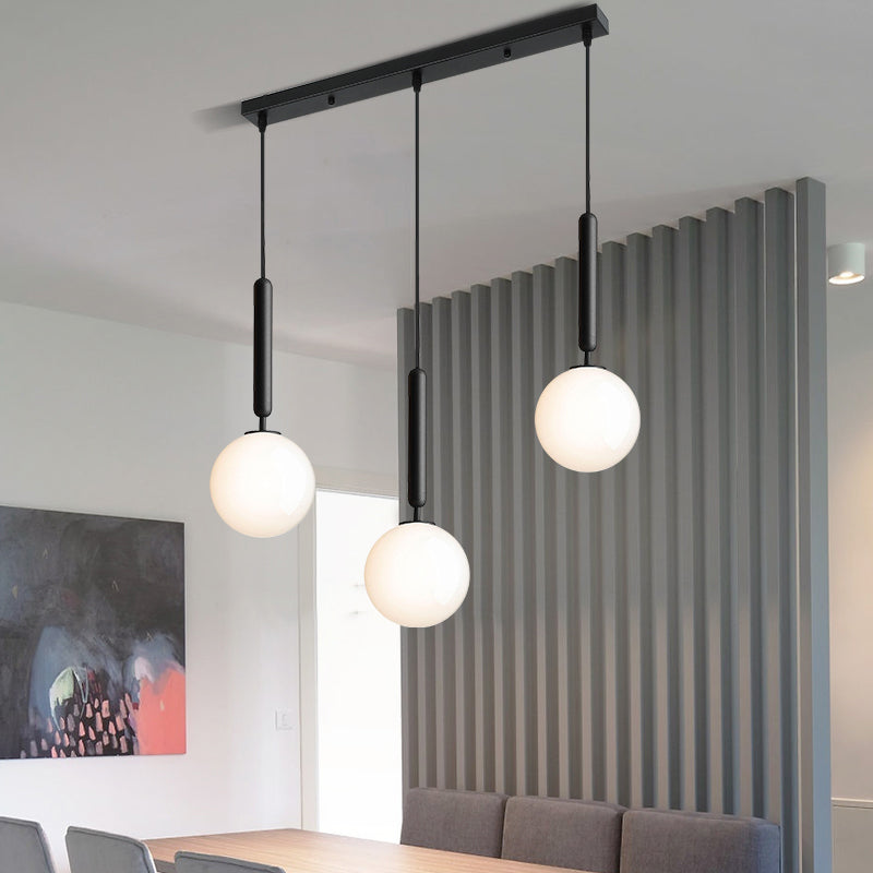 Contemporary 3 Bulbs Suspension Light with Cream Glass Shade Black Orb Multi Lamp Pendant Clearhalo 'Ceiling Lights' 'Glass shade' 'Glass' 'Modern Pendants' 'Modern' 'Pendant Lights' 'Pendants' Lighting' 520138