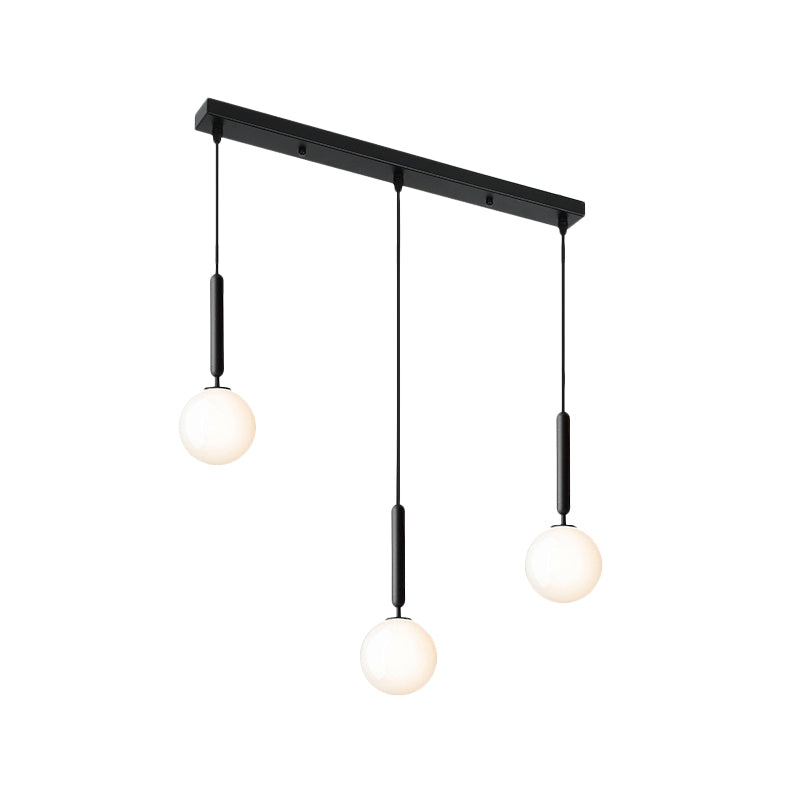 Contemporary 3 Bulbs Suspension Light with Cream Glass Shade Black Orb Multi Lamp Pendant Clearhalo 'Ceiling Lights' 'Glass shade' 'Glass' 'Modern Pendants' 'Modern' 'Pendant Lights' 'Pendants' Lighting' 520139