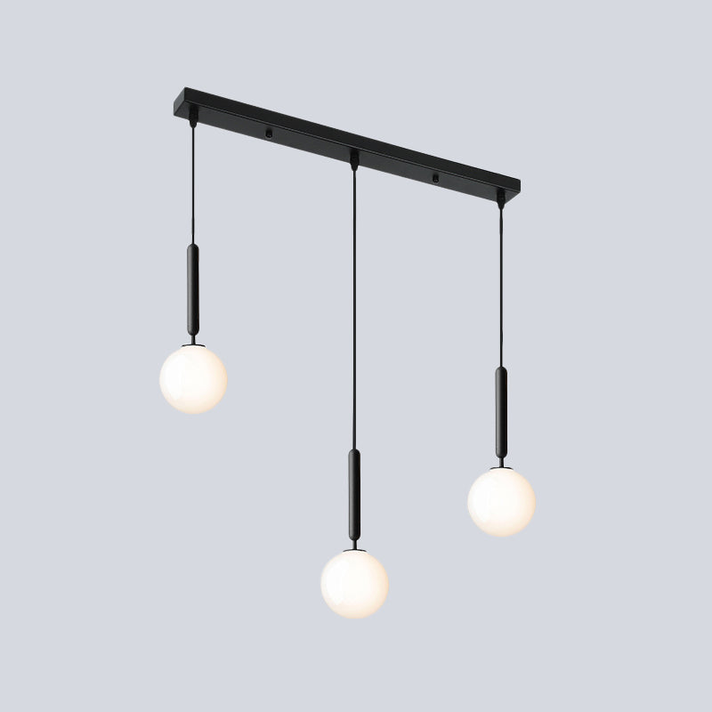 Contemporary 3 Bulbs Suspension Light with Cream Glass Shade Black Orb Multi Lamp Pendant Clearhalo 'Ceiling Lights' 'Glass shade' 'Glass' 'Modern Pendants' 'Modern' 'Pendant Lights' 'Pendants' Lighting' 520140