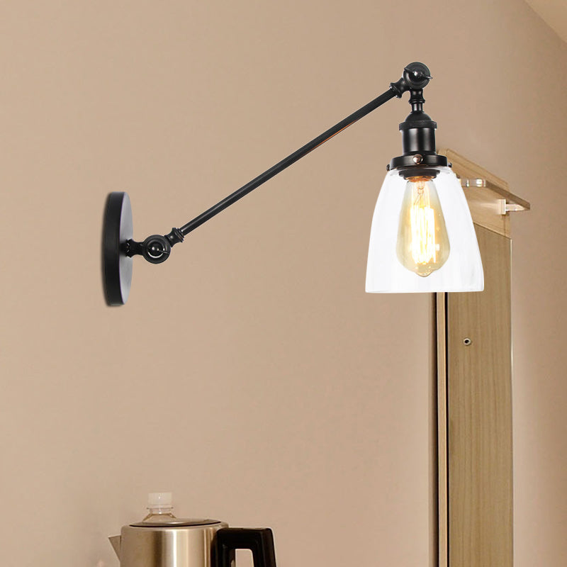 Black/Bronze/Brass 1 Light Wall Light Fixture Industrial Style Clear Glass Tapered Sconce with Arm, 8