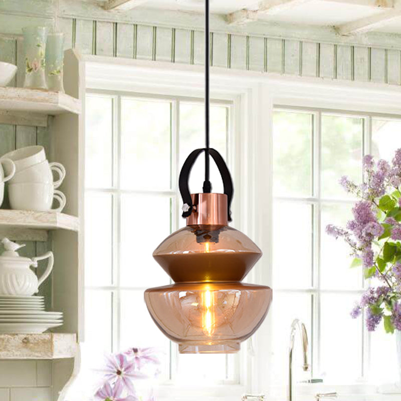 Copper Urn Pendant Lighting Fixture Modern 1 Head Clear Glass Hanging Lamp, 6.5