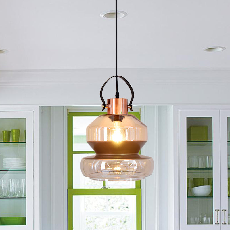 Copper Urn Pendant Lighting Fixture Modern 1 Head Clear Glass Hanging Lamp, 6.5