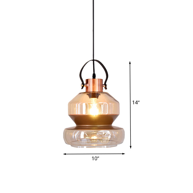 Copper Urn Pendant Lighting Fixture Modern 1 Head Clear Glass Hanging Lamp, 6.5