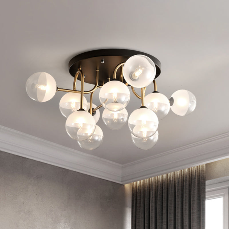 White Glass Globe Flush Lighting Modernist 12-Head Ceiling Flush Mount in Brass for Living Room White Clearhalo 'Ceiling Lights' 'Close To Ceiling Lights' 'Close to ceiling' 'Glass shade' 'Glass' 'Semi-flushmount' Lighting' 520560