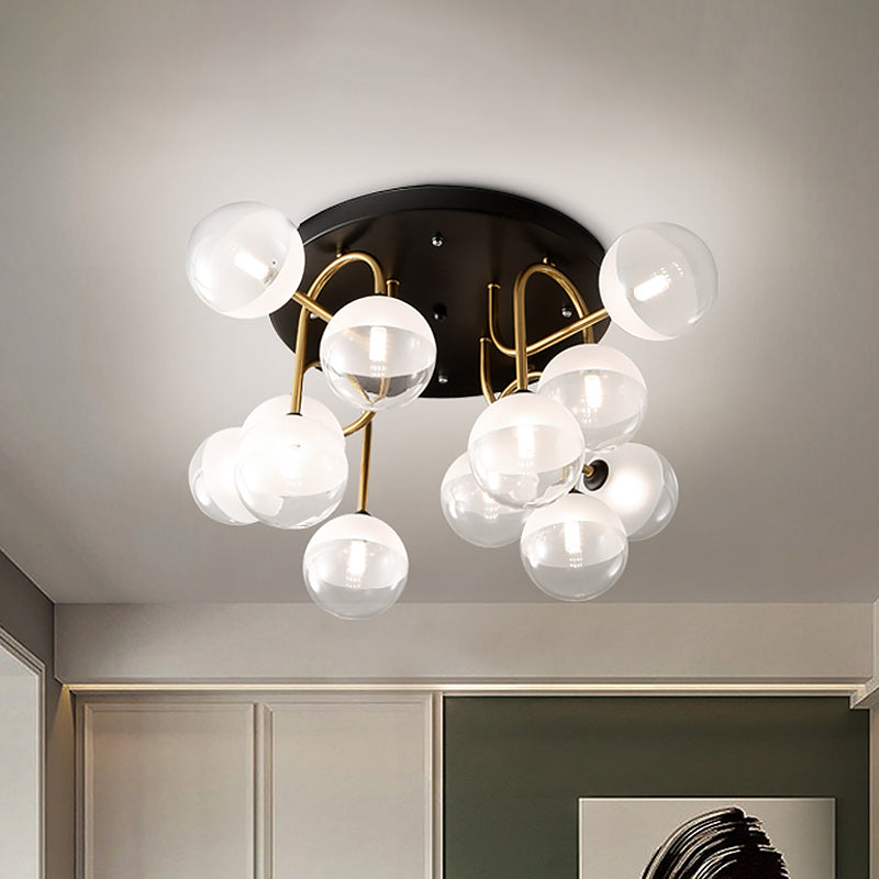 White Glass Globe Flush Lighting Modernist 12-Head Ceiling Flush Mount in Brass for Living Room Clearhalo 'Ceiling Lights' 'Close To Ceiling Lights' 'Close to ceiling' 'Glass shade' 'Glass' 'Semi-flushmount' Lighting' 520561