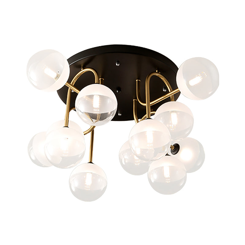 White Glass Globe Flush Lighting Modernist 12-Head Ceiling Flush Mount in Brass for Living Room Clearhalo 'Ceiling Lights' 'Close To Ceiling Lights' 'Close to ceiling' 'Glass shade' 'Glass' 'Semi-flushmount' Lighting' 520563