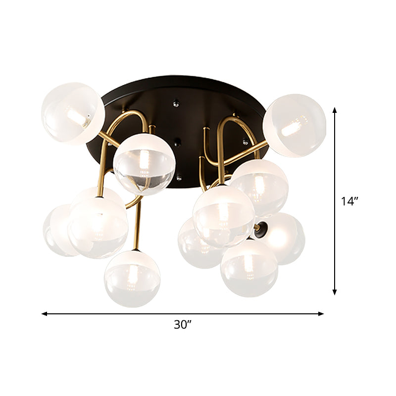 White Glass Globe Flush Lighting Modernist 12-Head Ceiling Flush Mount in Brass for Living Room Clearhalo 'Ceiling Lights' 'Close To Ceiling Lights' 'Close to ceiling' 'Glass shade' 'Glass' 'Semi-flushmount' Lighting' 520564