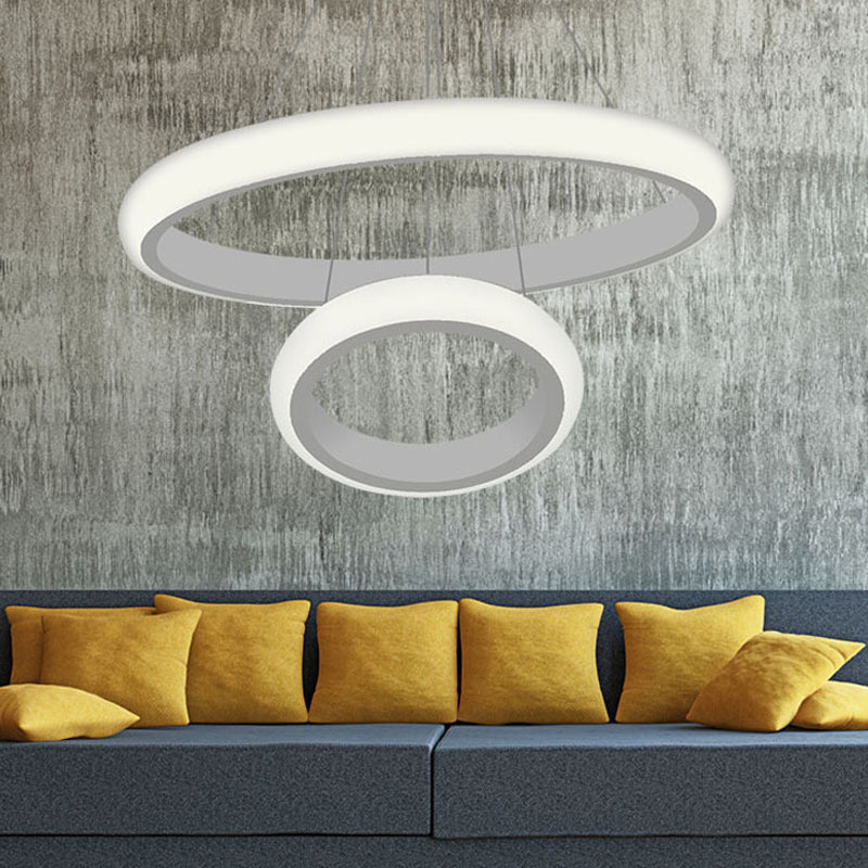 White Doughnut Chandelier Lamp Modernist 1/2/3 Lights Acrylic Led Ceiling Pendant Fixture in White/Warm Light 2 White Clearhalo 'Ceiling Lights' 'Chandeliers' 'Modern Chandeliers' 'Modern' Lighting' 520984