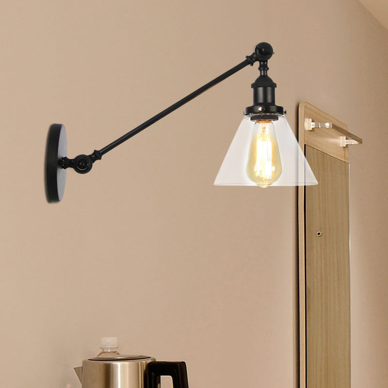 Industrial Conical Sconce Light 1 Light Clear Glass Lighting Fixture in Black/Bronze/Brass, 8