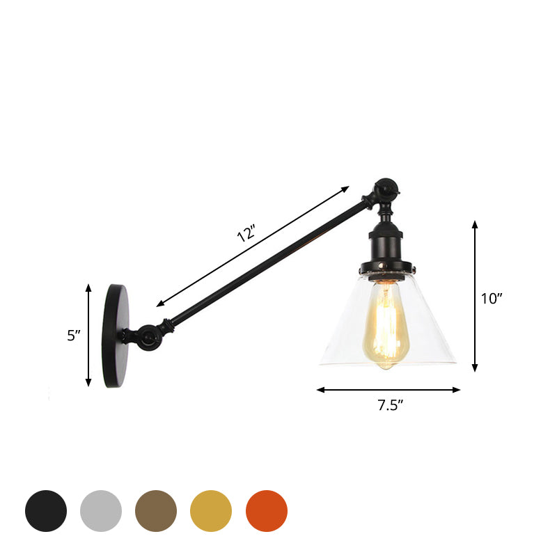 Industrial Conical Sconce Light 1 Light Clear Glass Lighting Fixture in Black/Bronze/Brass, 8