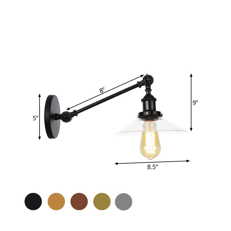 1 Light Indoor Sconce Light Vintage Black/Brass/Bronze Lighting Fixture with Cone Clear Glass Shade, 8