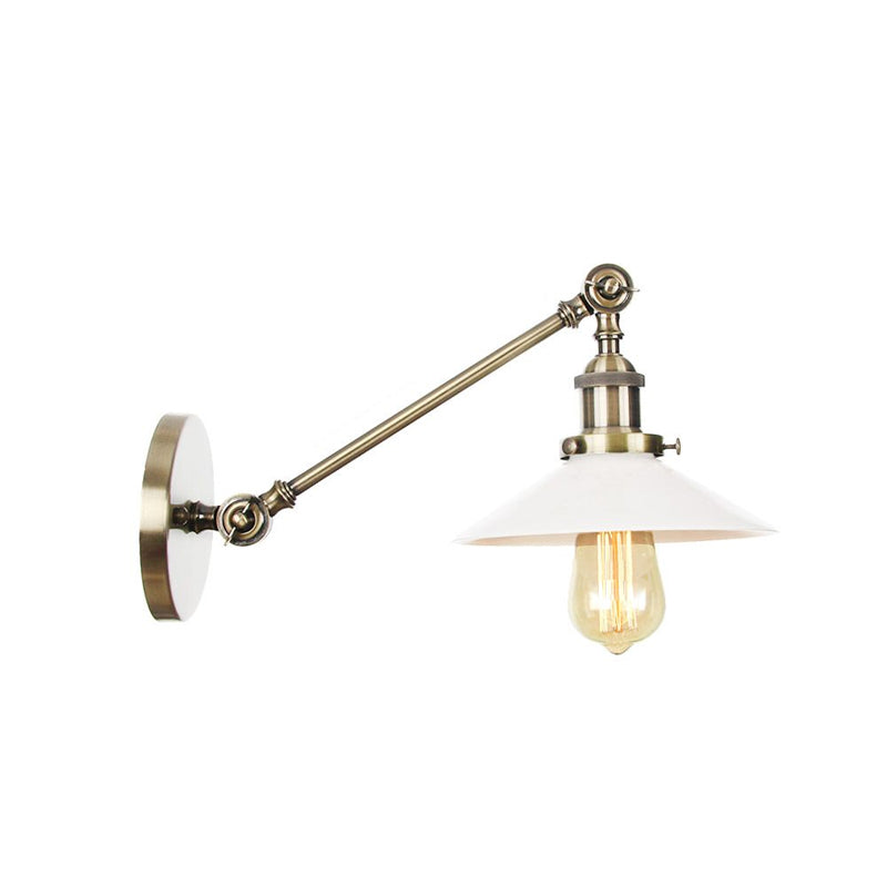 Industrial Conical Sconce Light 1 Light Opal Glass Wall Lamp in Black/Bronze/Brass with Arm, 8