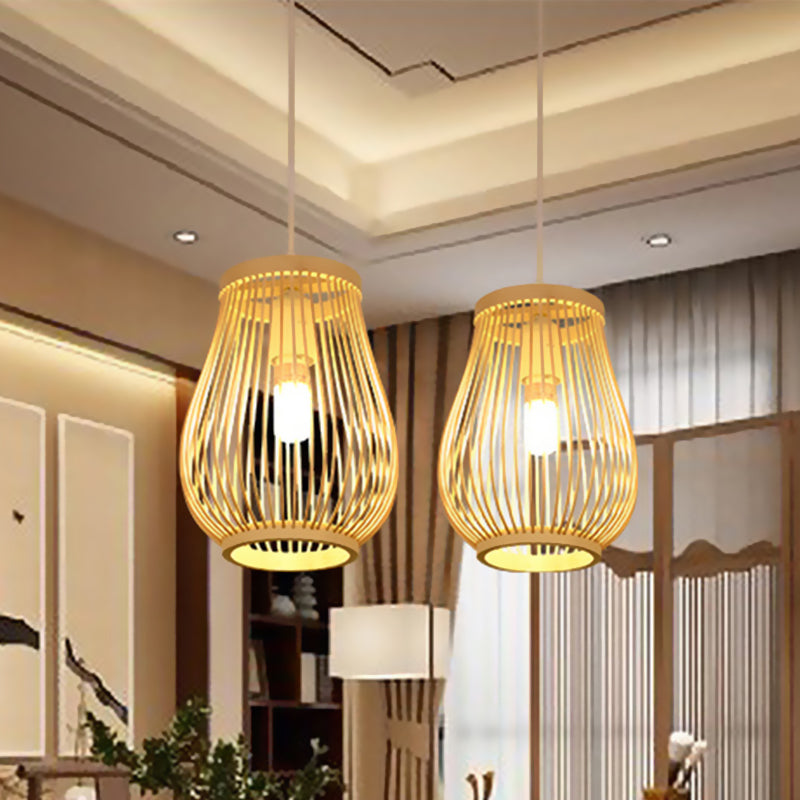 Pawpaw Shaped Dining Room Pendant Ceiling Light Bamboo 1 Light Contemporary in Beige Clearhalo 'Ceiling Lights' 'Modern Pendants' 'Modern' 'Pendant Lights' 'Pendants' Lighting' 521203