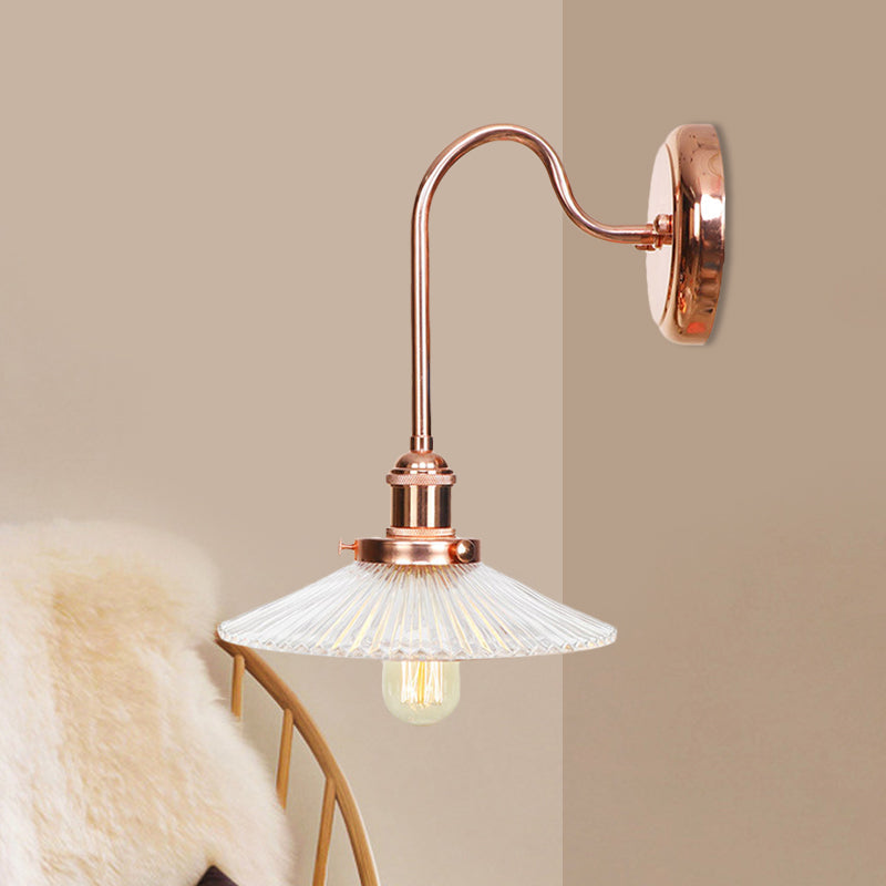 Copper Saucer/Scalloped Sconce Light Fixture Vintage White/Clear Glass 1 Light Indoor Wall Lamp Clear B Clearhalo 'Art deco wall lights' 'Cast Iron' 'Glass' 'Industrial wall lights' 'Industrial' 'Middle century wall lights' 'Modern' 'Rustic wall lights' 'Tiffany' 'Traditional wall lights' 'Wall Lamps & Sconces' 'Wall Lights' Lighting' 521294