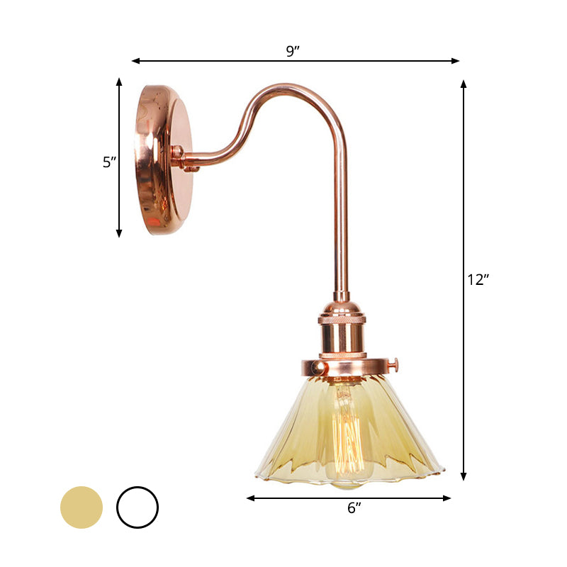 1 Light Cone Sconce Light Vintage Clear/Amber Glass Wall Lighting Fixture for Living Room Clearhalo 'Art deco wall lights' 'Cast Iron' 'Glass' 'Industrial wall lights' 'Industrial' 'Middle century wall lights' 'Modern' 'Rustic wall lights' 'Tiffany' 'Traditional wall lights' 'Wall Lamps & Sconces' 'Wall Lights' Lighting' 521308