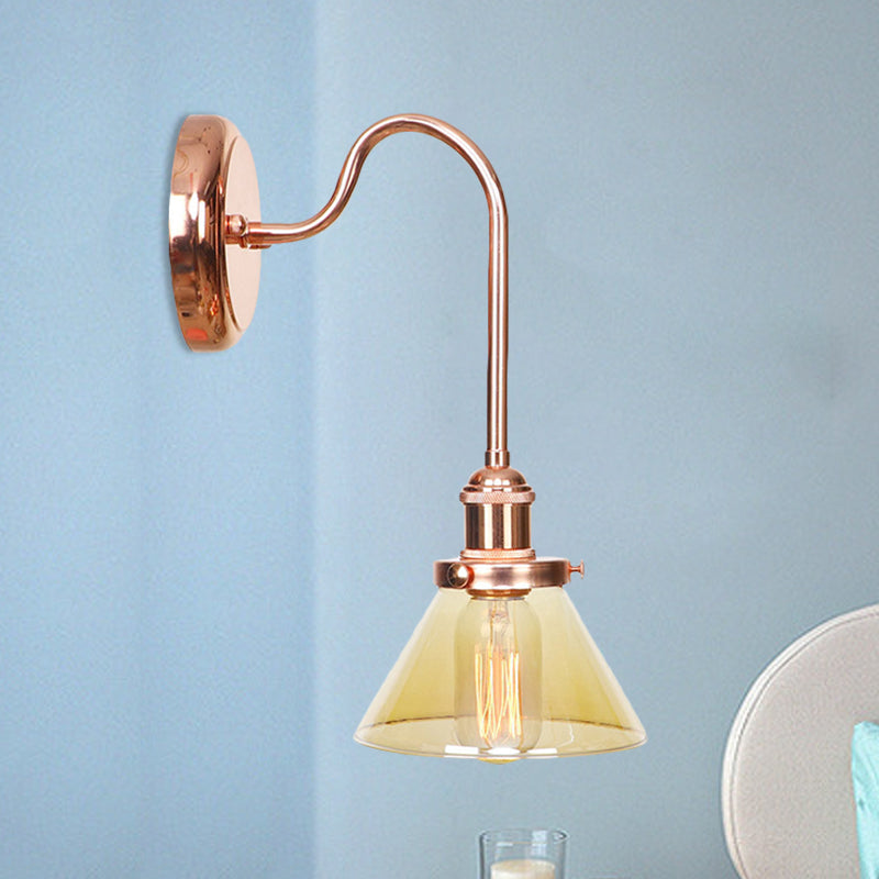 1 Light Cone Sconce Light Vintage Clear/Amber Glass Wall Lighting Fixture for Living Room Amber B Clearhalo 'Art deco wall lights' 'Cast Iron' 'Glass' 'Industrial wall lights' 'Industrial' 'Middle century wall lights' 'Modern' 'Rustic wall lights' 'Tiffany' 'Traditional wall lights' 'Wall Lamps & Sconces' 'Wall Lights' Lighting' 521309