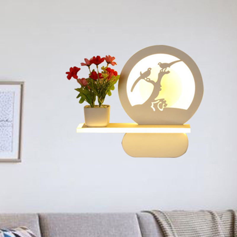 Study Room Big O Wall Lamp with Shelf Acrylic Romantic White Finish Sconce Light Clearhalo 'Wall Lamps & Sconces' 'Wall Lights' Lighting' 522510