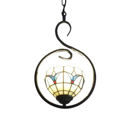 Stainless Glass Bell/Dome Hanging Pendant Light Tiffany Style 1 Light Beige/White Suspension Lamp for Foyer Clearhalo 'Ceiling Lights' 'Pendant Lights' 'Pendants' Lighting' 53027