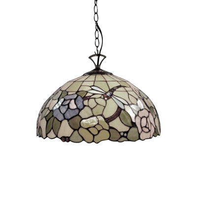 Tiffany Multi-Colored Pendant Light with Flower and Dragonfly 12