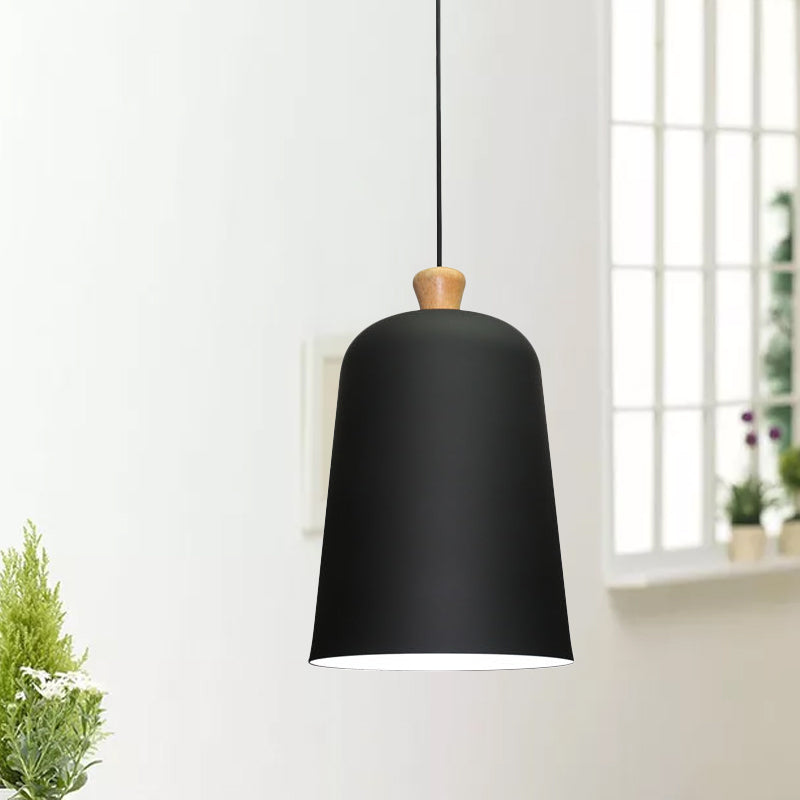 Pink/Grey/Black Bell Pendant Lamp Modern Style 1 Bulb Aluminum Ceiling Lighting for Dining Room Black Clearhalo 'Ceiling Lights' 'Modern Pendants' 'Modern' 'Pendant Lights' 'Pendants' Lighting' 536680