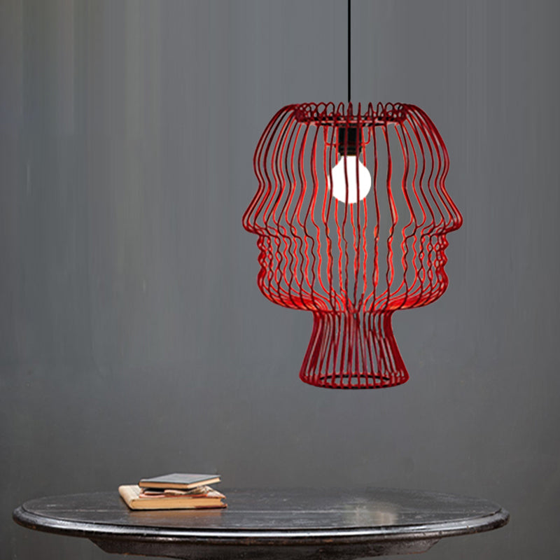 Arc Cage Metallic Suspended Pendant Light Modernism 1-Head Red Ceiling Hang Fixture Red Clearhalo 'Ceiling Lights' 'Modern Pendants' 'Modern' 'Pendant Lights' 'Pendants' Lighting' 536707