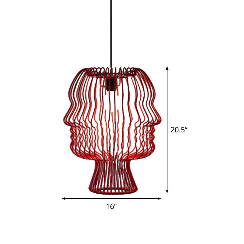 Arc Cage Metallic Suspended Pendant Light Modernism 1-Head Red Ceiling Hang Fixture Clearhalo 'Ceiling Lights' 'Modern Pendants' 'Modern' 'Pendant Lights' 'Pendants' Lighting' 536711