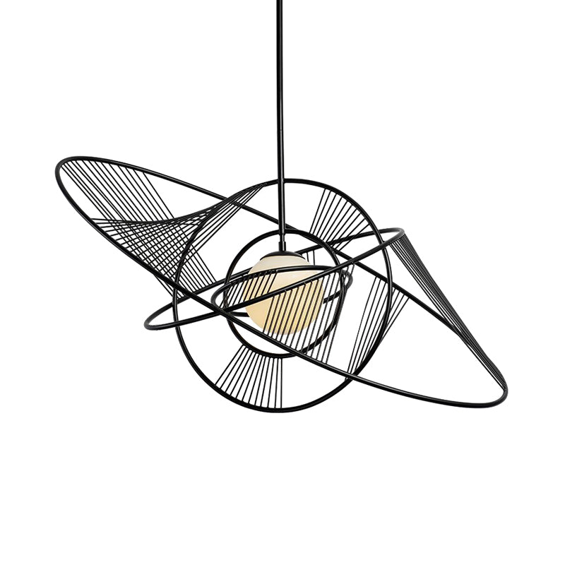 Contemporary Encircled Suspension Light Iron 1-Light Living Room Hanging Lamp Kit in Black Clearhalo 'Ceiling Lights' 'Modern Pendants' 'Modern' 'Pendant Lights' 'Pendants' Lighting' 536725