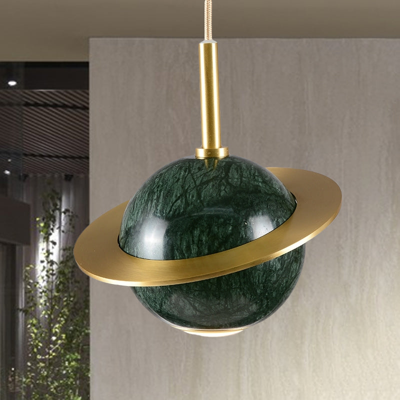 Marble Sphere Ceiling Lighting Modern White/Black/Green LED Pendant Lamp Fixture with Trapped Ring Green Clearhalo 'Ceiling Lights' 'Modern Pendants' 'Modern' 'Pendant Lights' 'Pendants' Lighting' 536732