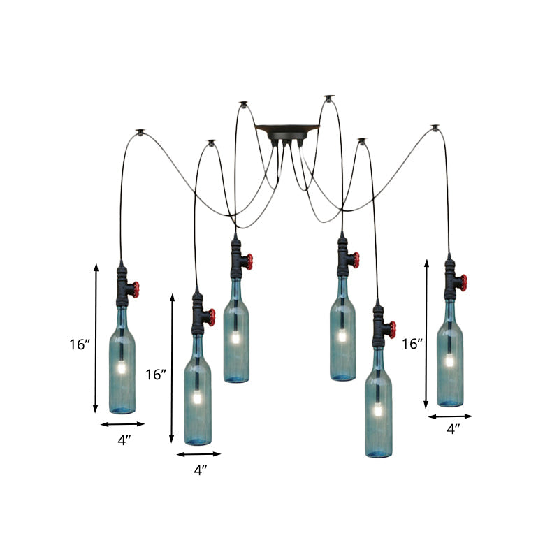 Blue Glass Black Swag Cluster Pendant Light Bottle 2/3/6 Lights Vintage Hanging Lamp Kit for Restaurant Clearhalo 'Ceiling Lights' 'Pendant Lights' 'Pendants' Lighting' 537023