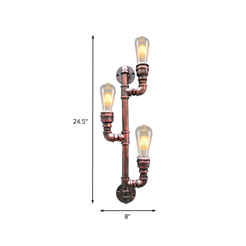 Metal Rust Finish Sconce Lighting Branch 3 Heads Vintage Wall Mount Pipe Lamp for Corner Clearhalo 'Art deco wall lights' 'Cast Iron' 'Glass' 'Industrial wall lights' 'Industrial' 'Middle century wall lights' 'Modern' 'Rustic wall lights' 'Tiffany' 'Traditional wall lights' 'Wall Lamps & Sconces' 'Wall Lights' Lighting' 537131