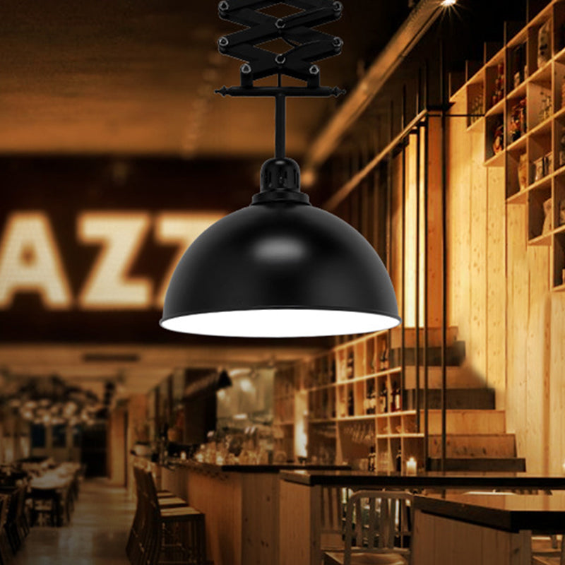 Antiqued Dome Telescopic Pendant 1 Bulb Metallic Hanging Ceiling Lamp for Restaurant Black Clearhalo 'Art Deco Pendants' 'Black' 'Cast Iron' 'Ceiling Lights' 'Ceramic' 'Crystal' 'Industrial Pendants' 'Industrial' 'Metal' 'Middle Century Pendants' 'Pendant Lights' 'Pendants' 'Rustic Pendants' 'Tiffany' Lighting' 537300