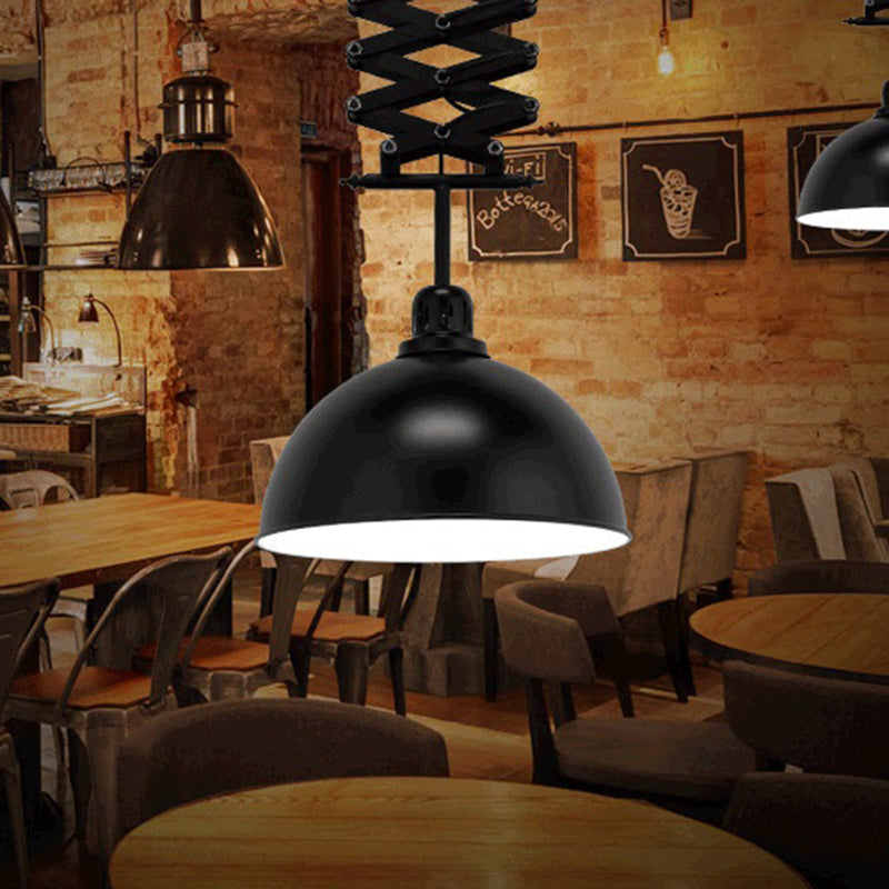 Antiqued Dome Telescopic Pendant 1 Bulb Metallic Hanging Ceiling Lamp for Restaurant Clearhalo 'Art Deco Pendants' 'Black' 'Cast Iron' 'Ceiling Lights' 'Ceramic' 'Crystal' 'Industrial Pendants' 'Industrial' 'Metal' 'Middle Century Pendants' 'Pendant Lights' 'Pendants' 'Rustic Pendants' 'Tiffany' Lighting' 537301