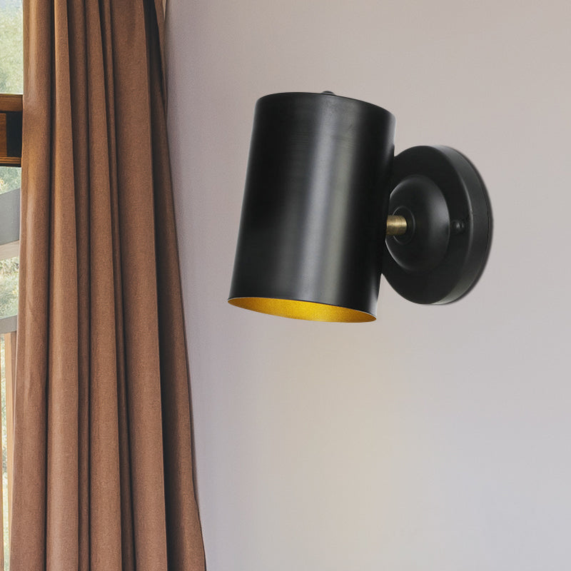 1 Light Cylindrical Wall Light Fixture Farmhouse Black Finish Metallic Wall Mount Sconce for Bedside, 4