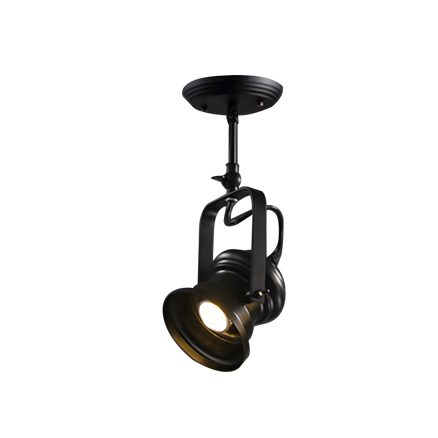 Industrial Style Camera Semi Flush Light Fixture 1-Light Metal Spotlight Flush Mount Lamp in Black with Handle Clearhalo 'Ceiling Lights' 'Close To Ceiling Lights' 'Close to ceiling' 'Semi-flushmount' Lighting' 537695