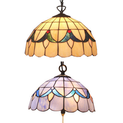 Beige/Blue Handcrafted Art Glass Dome Ceiling Lamp Antique 1 Bulb Suspension Pendant Light Clearhalo 'Ceiling Lights' 'Close To Ceiling Lights' 'Industrial' 'Middle Century Pendants' 'Pendant Lights' 'Pendants' 'Tiffany close to ceiling' 'Tiffany Pendants' 'Tiffany' Lighting' 54107