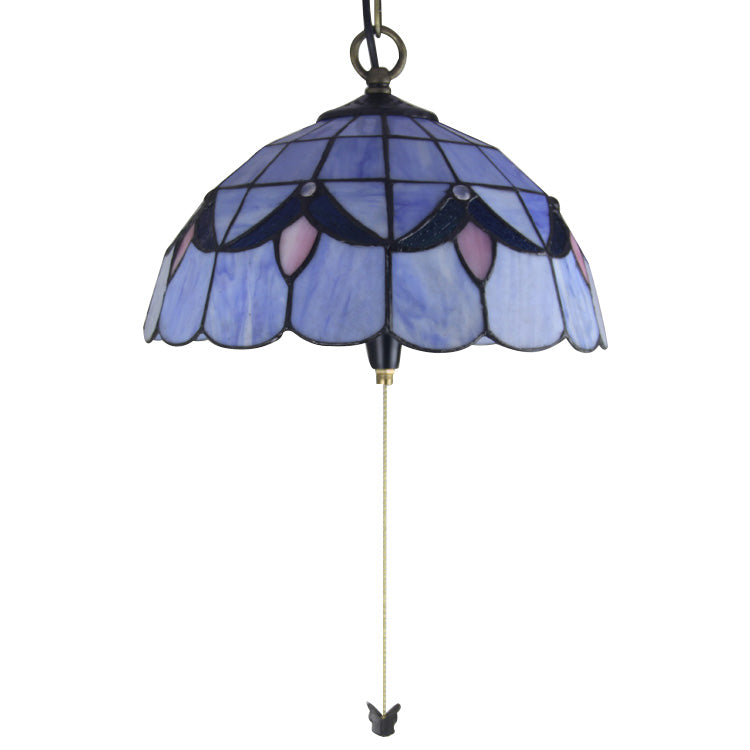 Beige/Blue Handcrafted Art Glass Dome Ceiling Lamp Antique 1 Bulb Suspension Pendant Light Clearhalo 'Ceiling Lights' 'Close To Ceiling Lights' 'Industrial' 'Middle Century Pendants' 'Pendant Lights' 'Pendants' 'Tiffany close to ceiling' 'Tiffany Pendants' 'Tiffany' Lighting' 54112